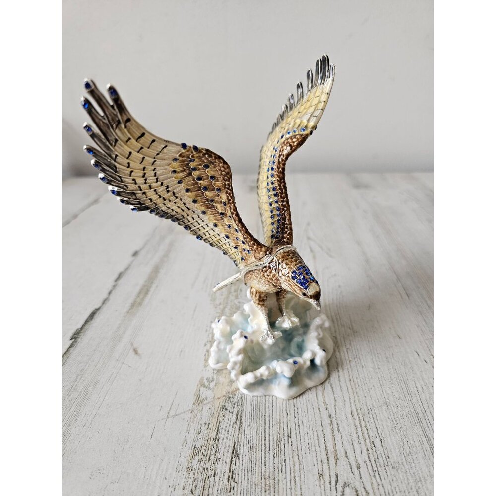 Kalifano hawk‎ jeweled trinket jewelry box keepsake rhinestone bird waves unique